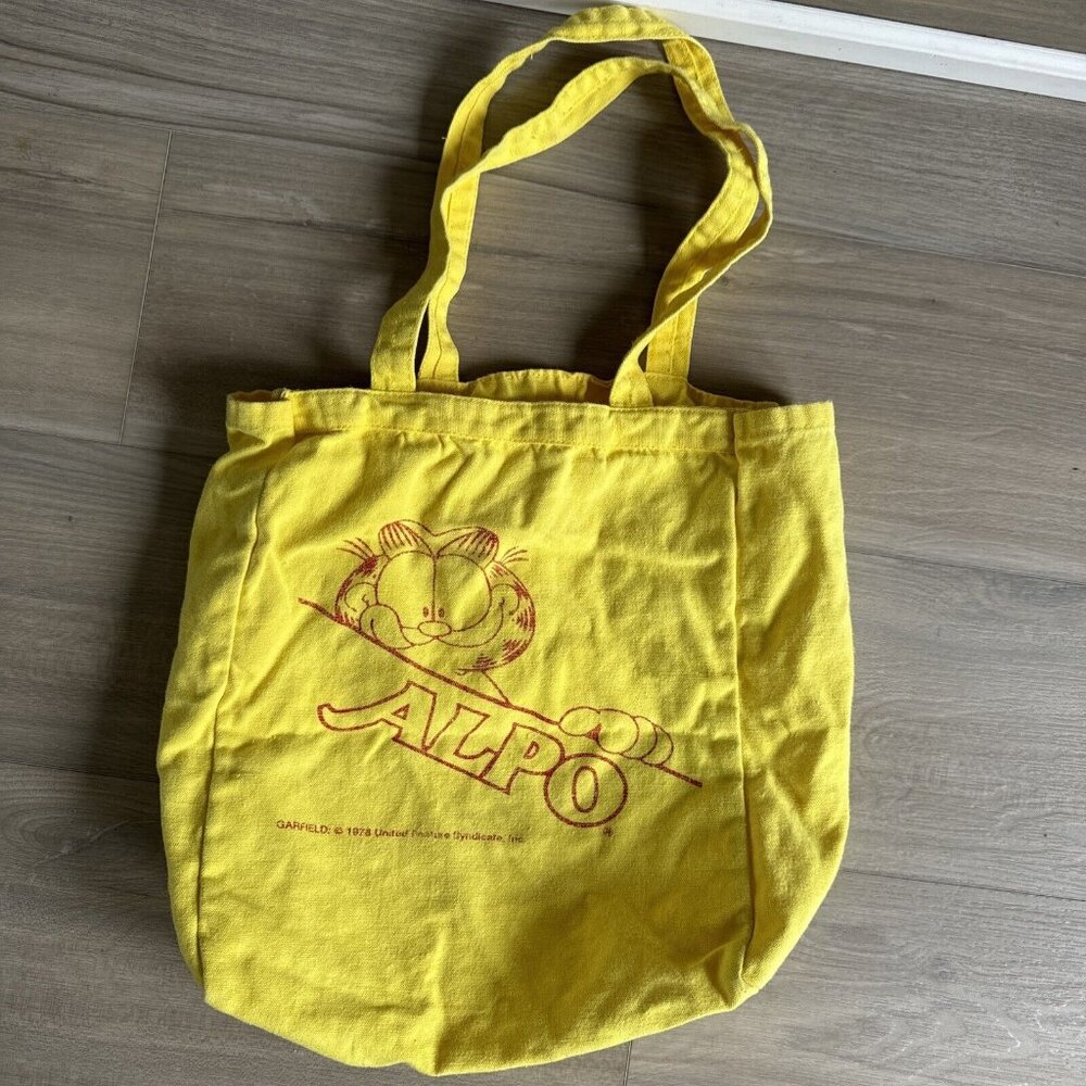 VINTAGE ALPO CAT FOOD YELLOW CANVAS TOTE BAG, GARFIELD‎ 1978